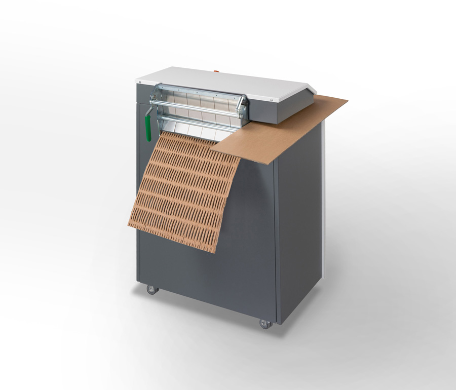 vue arrière sur la sortie du matelasseur carton